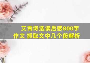 艾青诗选读后感800字作文 抓取文中几个段解析